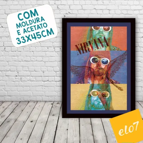 Quadro Pôster A3 c/ Moldura Kurt In Utero Pop Art 30x42cm