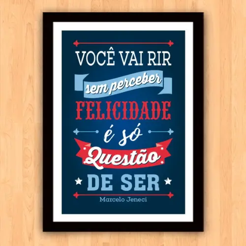 Quadro Pôster A3 c/ Moldura Letra Felicidade Jeneci 30x42cm
