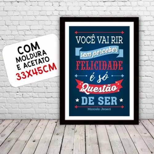 Quadro Pôster A3 c/ Moldura Letra Felicidade Jeneci 30x42cm