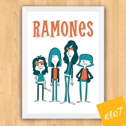 Quadro Pôster A3 c/ Moldura Ramones Pop Art Cartoon 30x42cm
