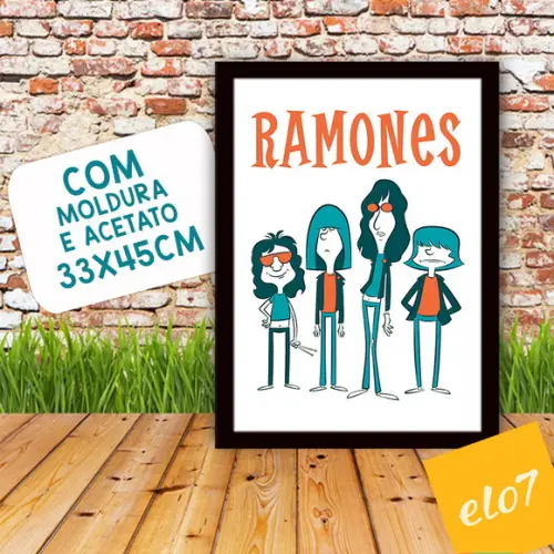 Quadro Pôster A3 c/ Moldura Ramones Pop Art Cartoon 30x42cm
