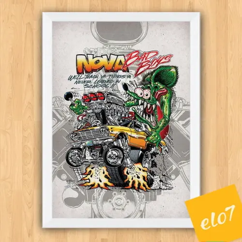 Quadro Pôster A3 c/ Moldura Rat Fink Dragster Nova 30x42cm