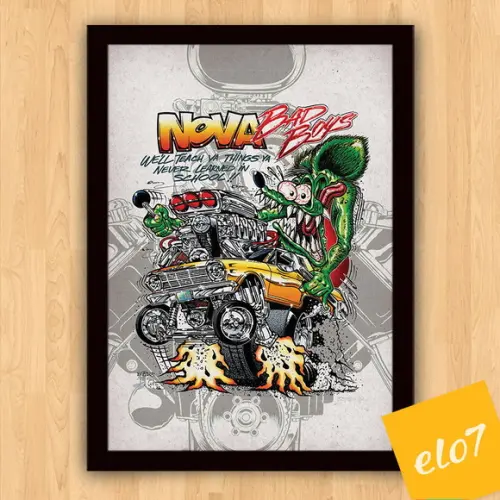 Quadro Pôster A3 c/ Moldura Rat Fink Dragster Nova 30x42cm