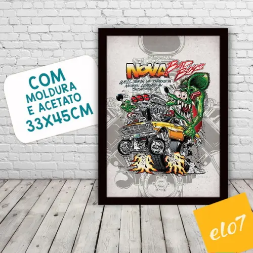 Quadro Pôster A3 c/ Moldura Rat Fink Dragster Nova 30x42cm
