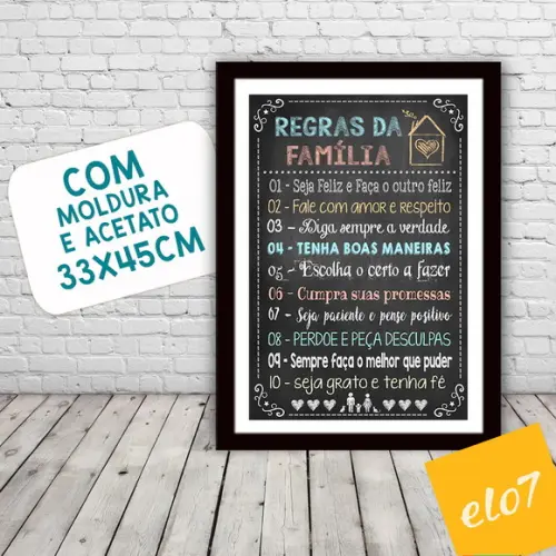 Quadro Pôster A3 c/ Moldura Regras da Família 30x42cm