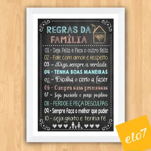 Quadro Pôster A3 c/ Moldura Regras da Família 30x42cm