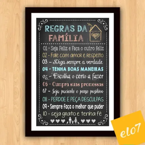 Quadro Pôster A3 c/ Moldura Regras da Família 30x42cm