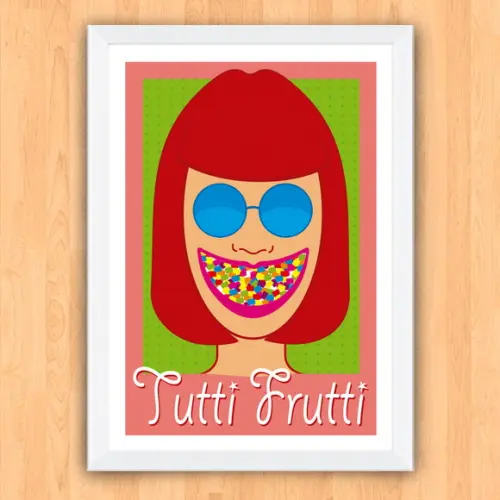 Quadro Pôster A3 c/ Moldura Rita Lee Tutti Frutti 30x42cm