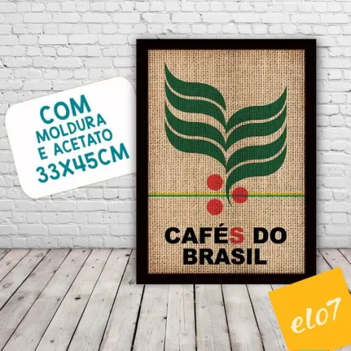 Quadro Pôster A3 c/ Moldura Saca Cafés do Brasil 30x42cm