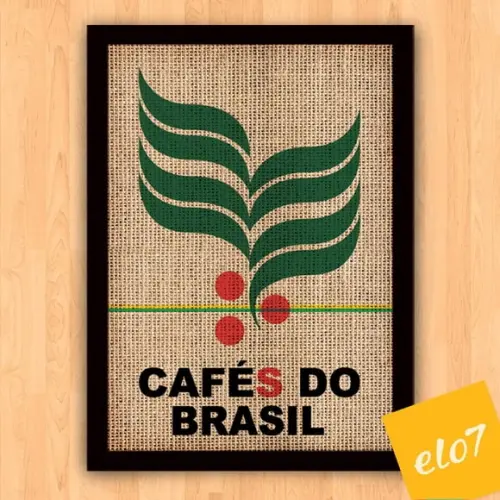 Quadro Pôster A3 c/ Moldura Saca Cafés do Brasil 30x42cm