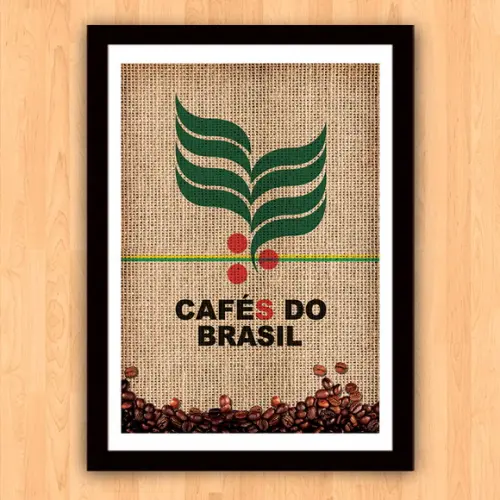 Quadro Pôster A3 c/ Moldura Saca Cafés do Brasil 30x42cm