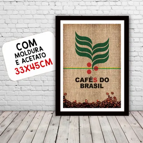 Quadro Pôster A3 c/ Moldura Saca Cafés do Brasil 30x42cm