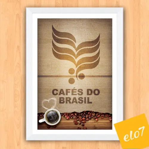 Quadro Pôster A3 c/ Moldura Saca Cafés do Brasil 30x42cm