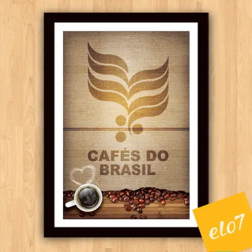 Quadro Pôster A3 c/ Moldura Saca Cafés do Brasil 30x42cm
