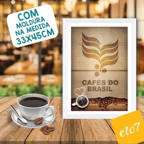 Quadro Pôster A3 c/ Moldura Saca Cafés do Brasil 30x42cm