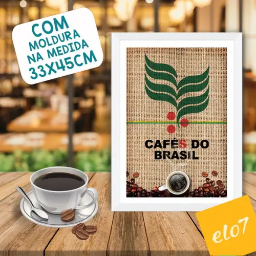 Quadro Pôster A3 c/ Moldura Saca Cafés do Brasil 30x42cm