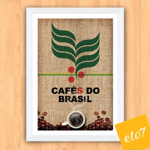 Quadro Pôster A3 c/ Moldura Saca Cafés do Brasil 30x42cm