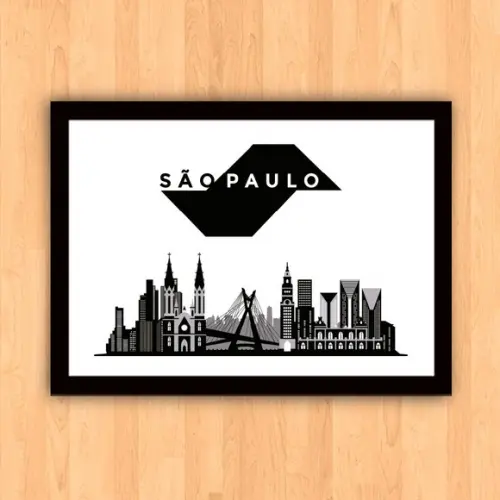 Quadro Pôster A3 c/ Moldura São Paulo Skyline 30x42cm