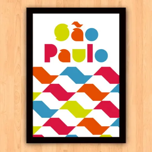 Quadro Pôster A3 c/ Moldura São Paulo Calçada Colorida 30x42