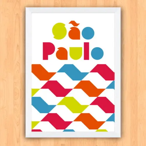 Quadro Pôster A3 c/ Moldura São Paulo Calçada Colorida 30x42