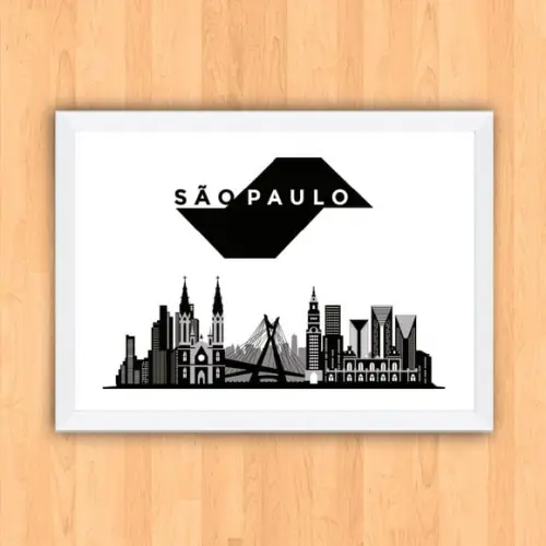 Quadro Pôster A3 c/ Moldura São Paulo Skyline 30x42cm