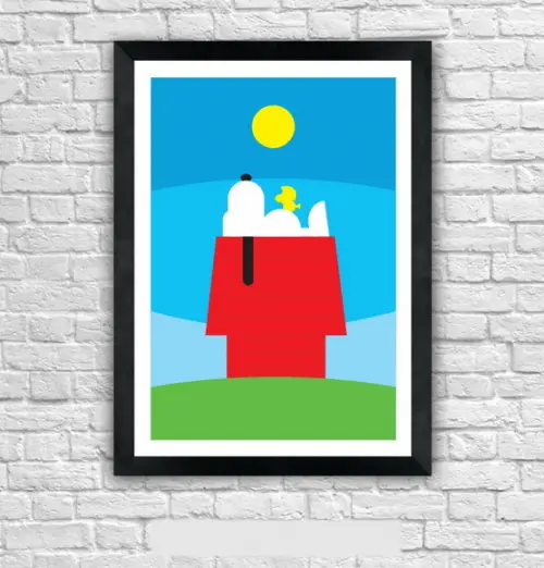 Quadro Pôster A3 c/ Moldura Snoopy House Pop Art 30x42cm