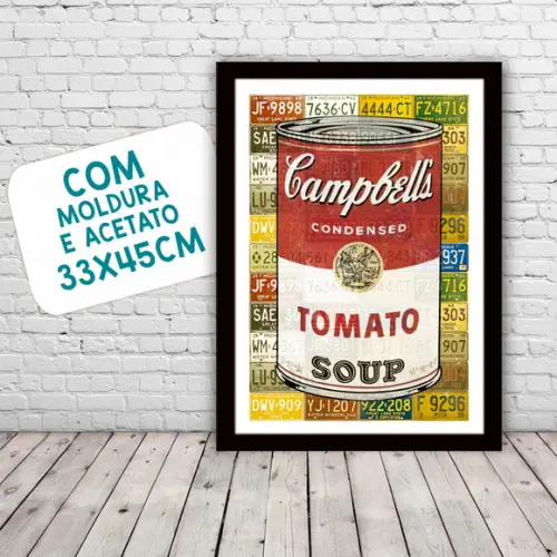 Quadro Pôster A3 c/ Moldura Sopa Campbell Grafite 30x42cm