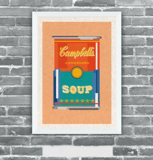 Quadro Pôster A3 c/ Moldura Sopa Campbell`s Pixel 30x42cm