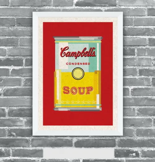 Quadro Pôster A3 c/ Moldura Sopa Campbell`s Pixel 30x42cm