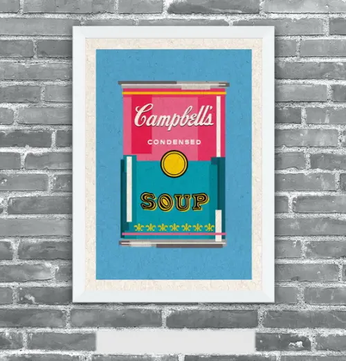 Quadro Pôster A3 c/ Moldura Sopa Campbell`s Pixel 30x42cm