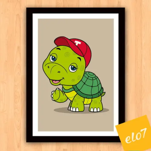 Quadro Pôster A3 c/ Moldura Tartaruga Dando Tchau 30x42cm