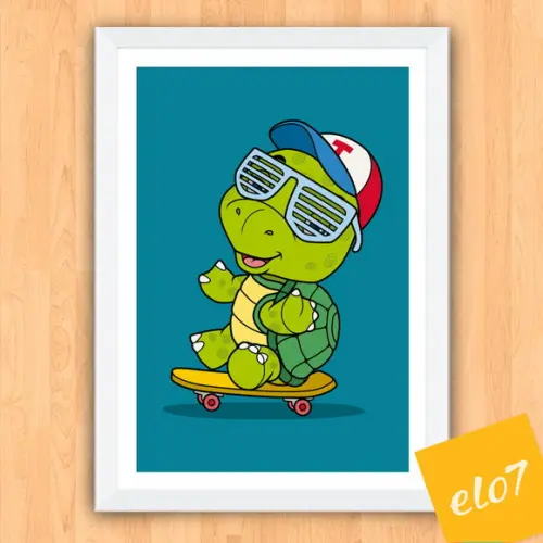 Quadro Pôster A3 c/ Moldura Tartaruga Skate 30x42cm