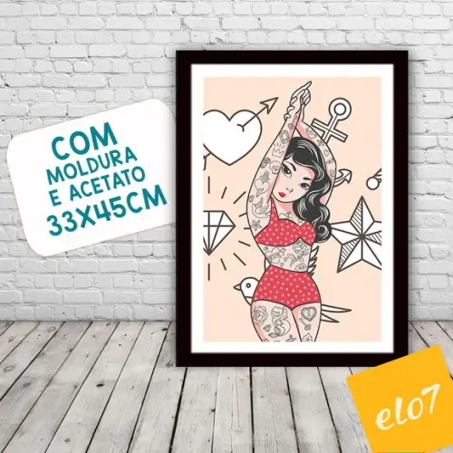 Quadro Pôster A3 c/ Moldura Tattoo Art 30x42cm