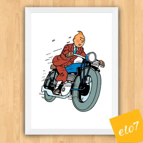 Quadro Pôster A3 c/ Moldura Tintin Moto 30x42cm