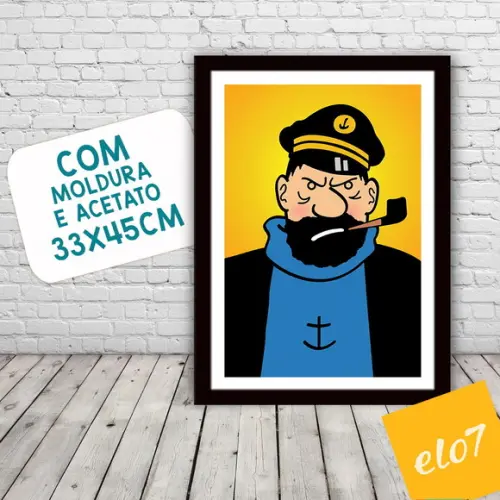 Quadro Pôster A3 c/ Moldura Tintin Haddock 30x42cm