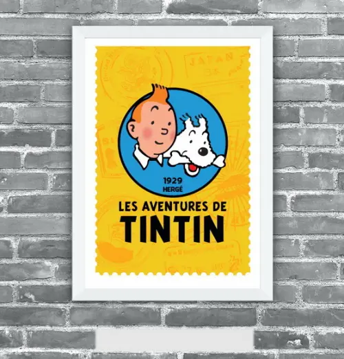 Quadro Pôster A3 c/ Moldura Tintin Stamp 30x42cm