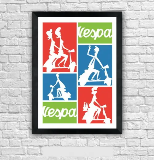 Quadro Pôster A3 c/ Moldura Vespa Cores 30x42cm
