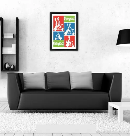 Quadro Pôster A3 c/ Moldura Vespa Cores 30x42cm
