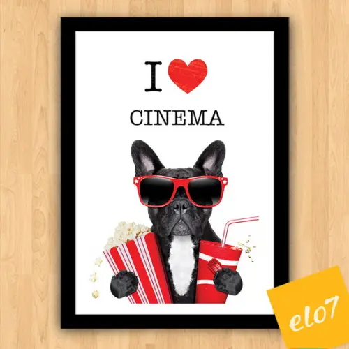 Quadro Pôster A3 Moldura French Bulldog Cinema 30x42cm