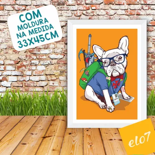 Quadro Pôster A3 Moldura French Bulldog 30x42cm
