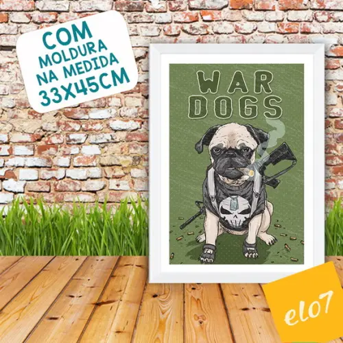 Quadro Pôster A3 Moldura War Dogs Pug 30x42cm