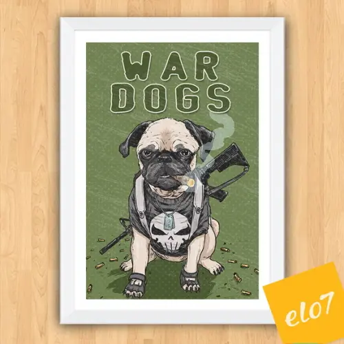 Quadro Pôster A3 Moldura War Dogs Pug 30x42cm