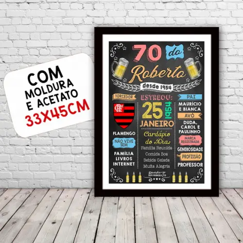 Quadro Poster Aniversário c/ Moldura 70 Anos A3 30x42cm