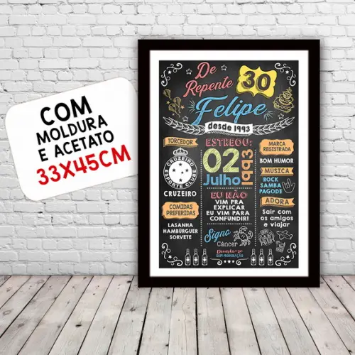 Quadro Poster Aniversário de Repente 30 A3 30x42cm