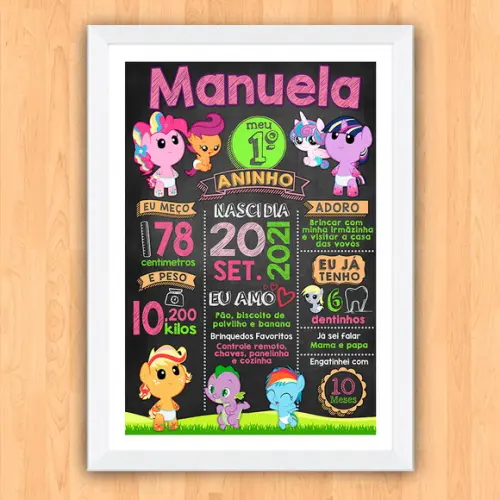 Quadro Poster Aniversário c/ Moldura My Little Pony Baby A3