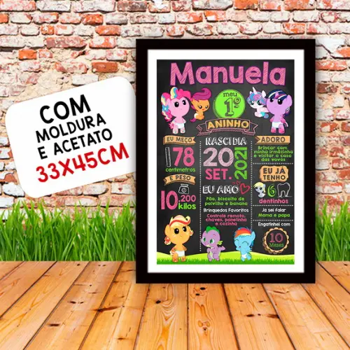 Quadro Poster Aniversário c/ Moldura My Little Pony Baby A3
