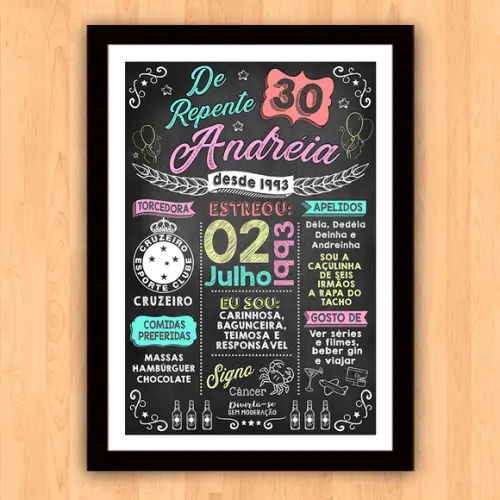 Quadro Poster Aniversário de Repente 30 A3 30x42cm