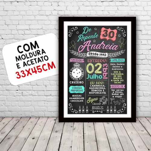 Quadro Poster Aniversário de Repente 30 A3 30x42cm