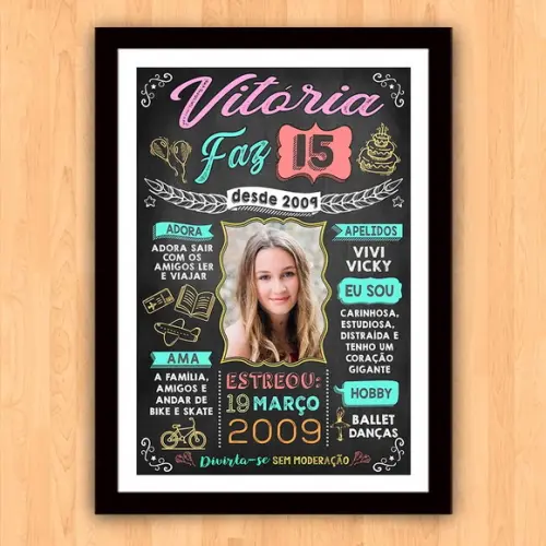 Quadro Poster c/ Moldura Aniversário 15 Anos A3 Menina