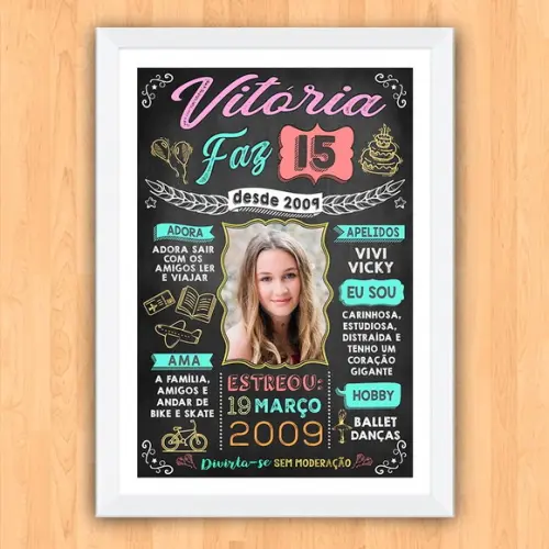 Quadro Poster c/ Moldura Aniversário 15 Anos A3 Menina